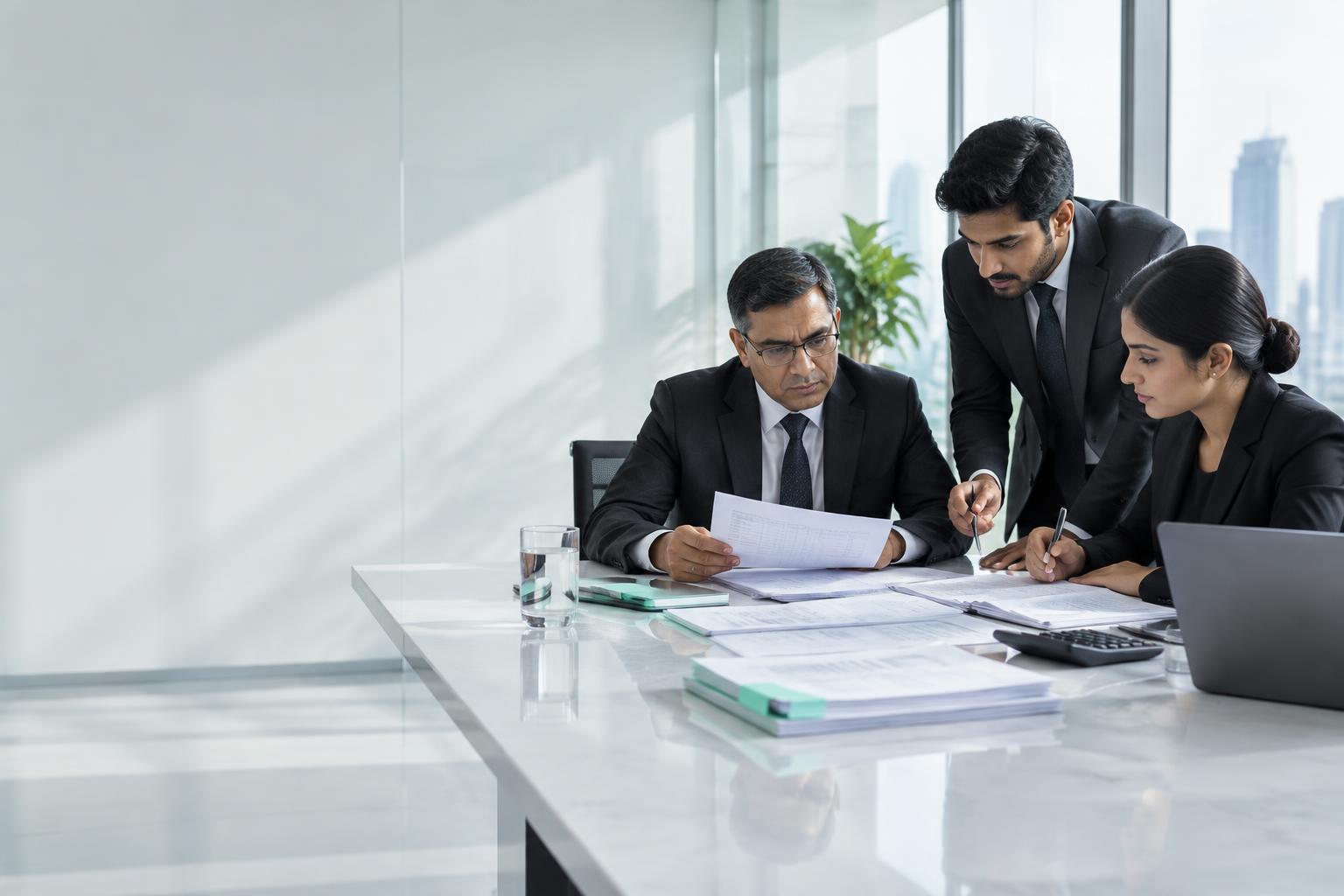 Indian corporate finance and tax team reviewing company tax schedules