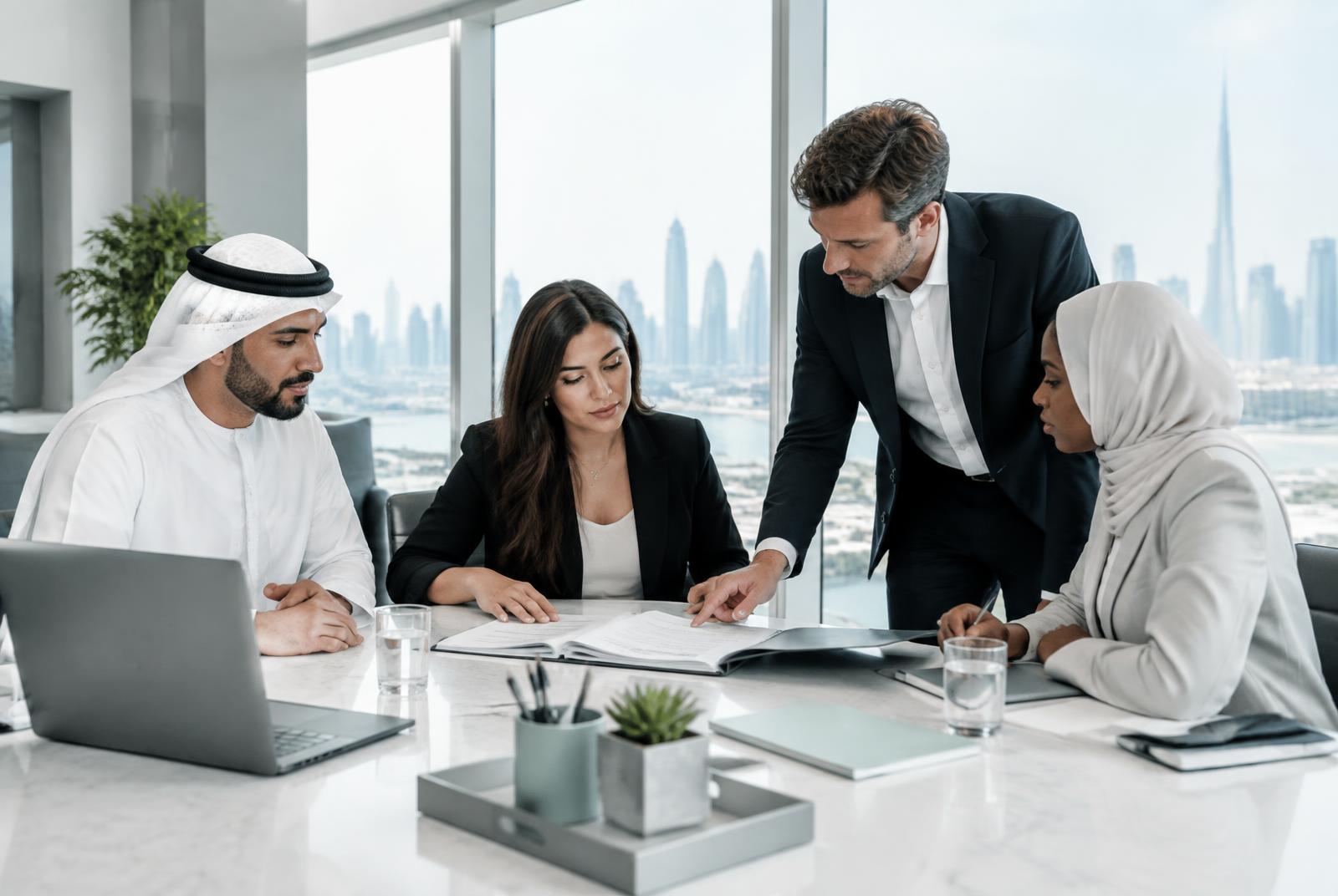 Founders reviewing Dubai business setup documents
