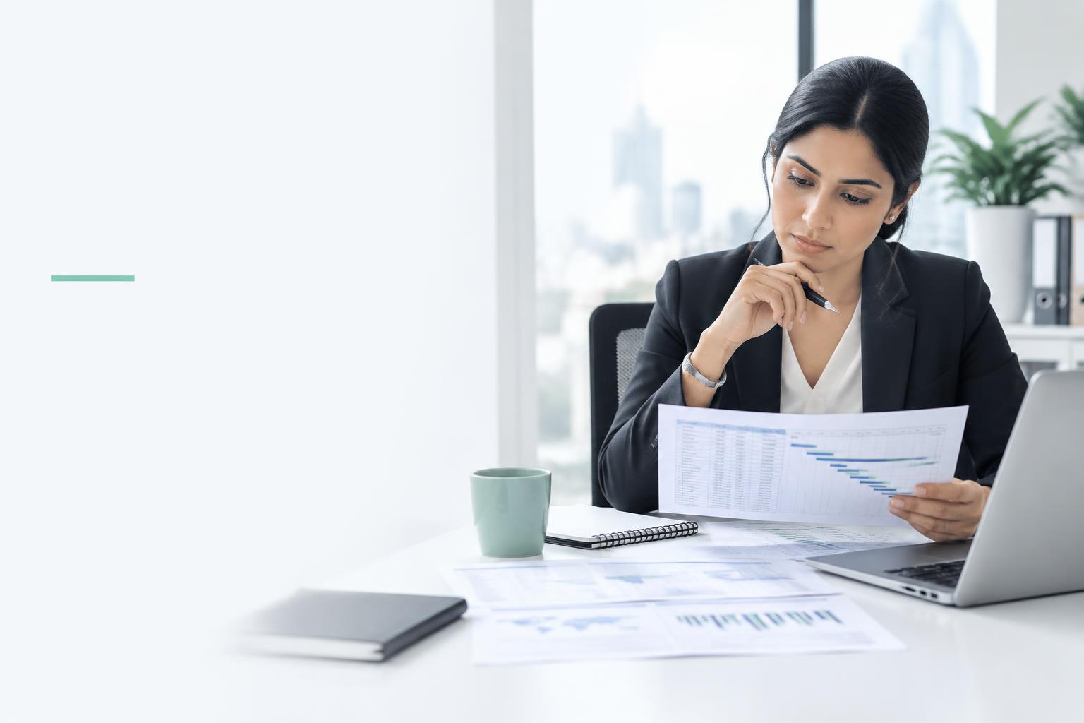 Indian finance professional reviewing FEMA transaction records