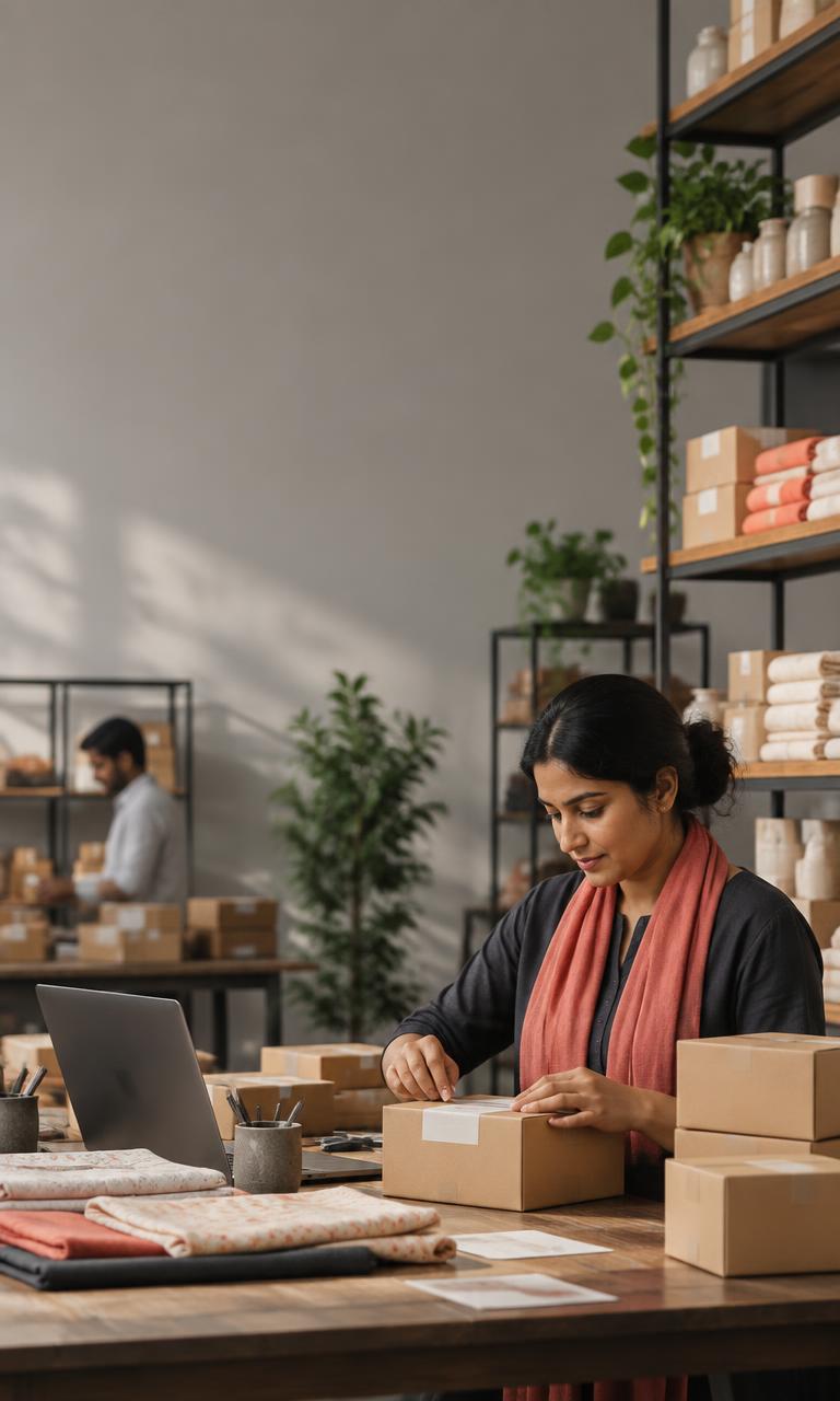 Retail entrepreneur preparing products for customers